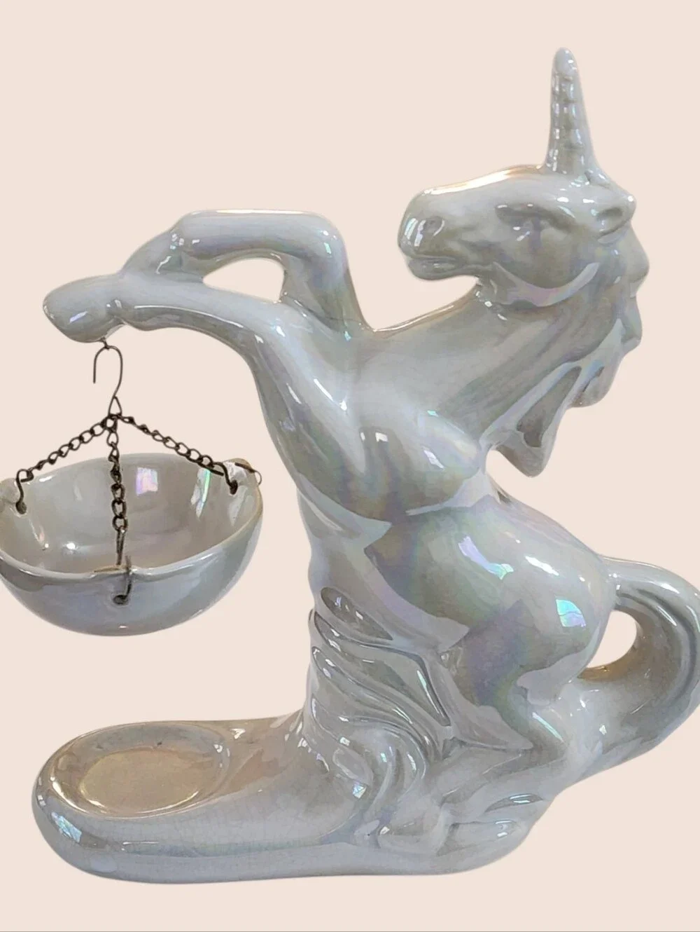 Vintage Unicorn Iridescent Ceramic Glazed Wax Warmer Tea Light Holder 8.25